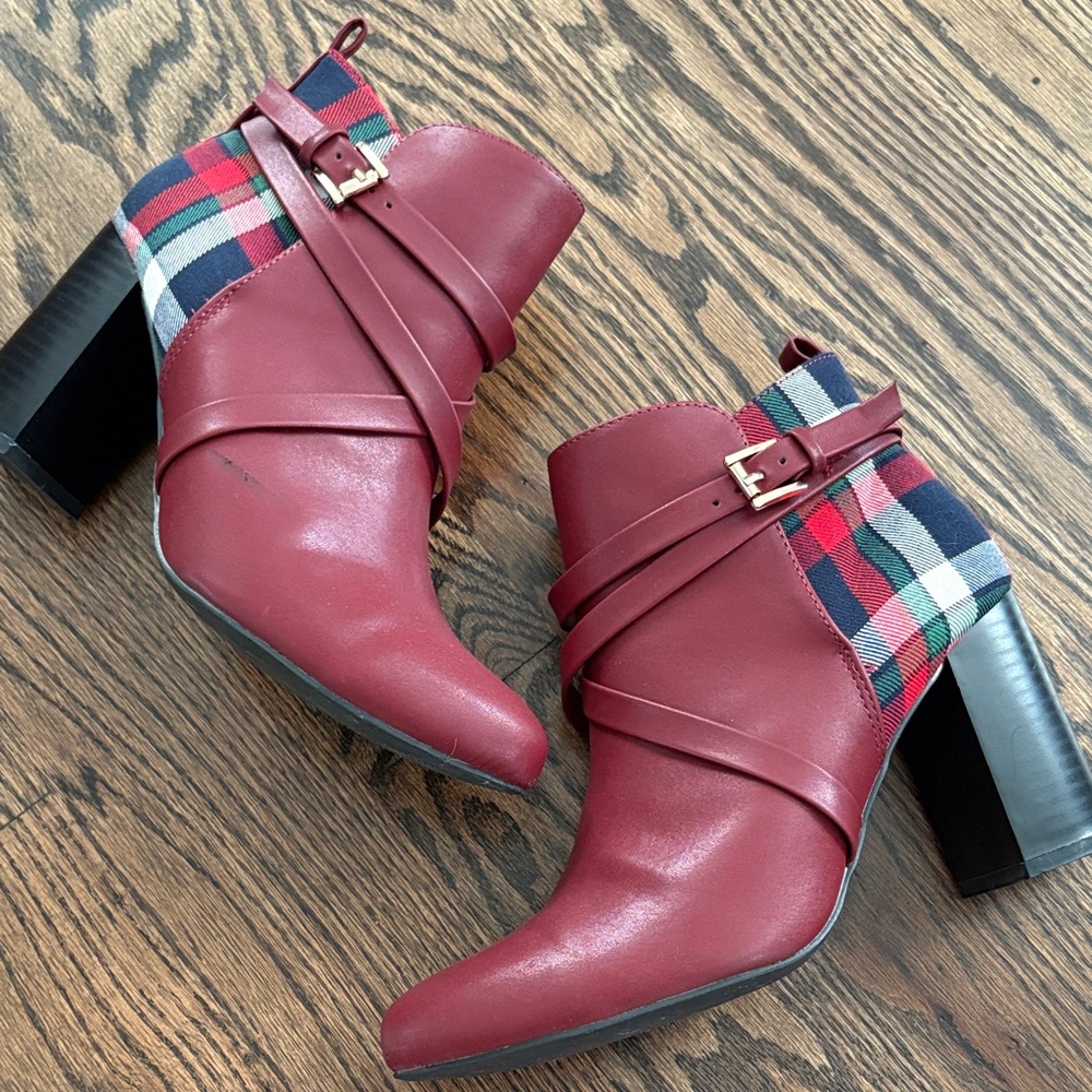 Allegra K Red and Plaid Ankle Boots